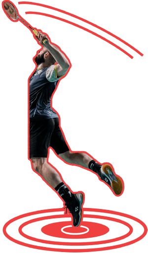 Hráč badmintonu s raketou